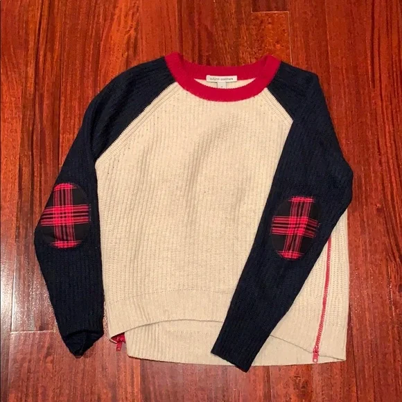 Colorblock Sweater with Plaid Accents - Picture 1 of 4